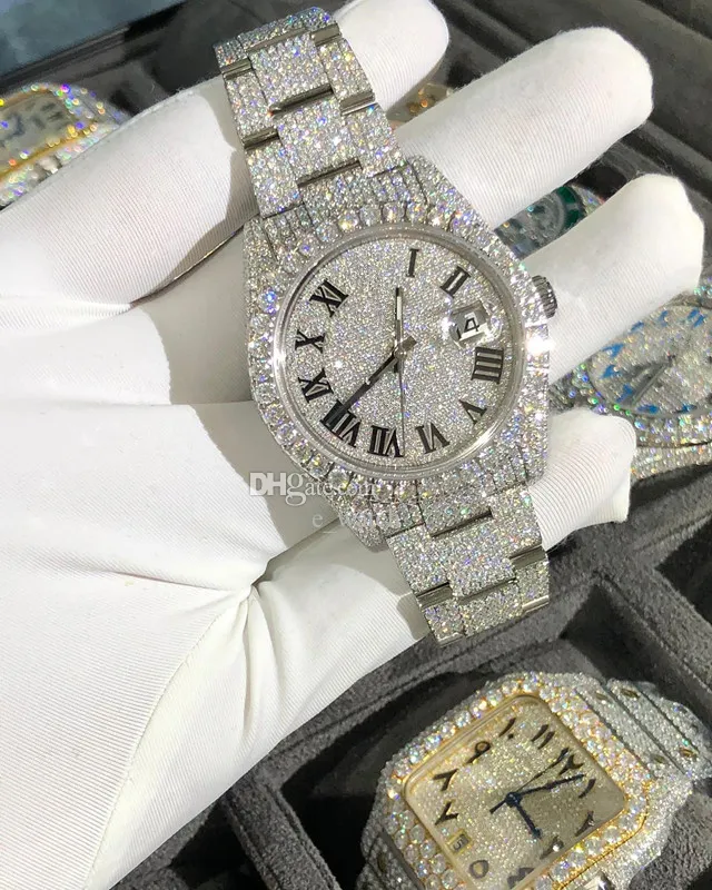 Moissanite Diamond lodowany designerski Zegarek dla mężczyzn Wysokiej jakości Montre Automatyczne ruchy Orologio. Montre de Luxe i29