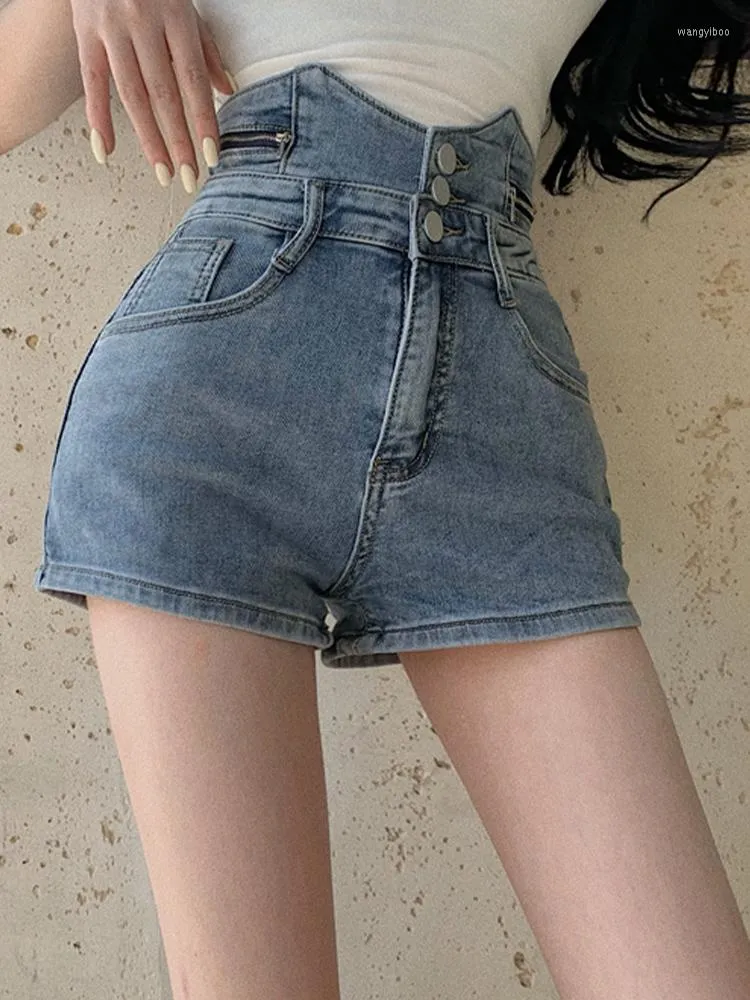 Jeans pour femmes Vintage poitrine taille haute jambe large Shorts Slim Stretch 2023 vêtements de mode coréens