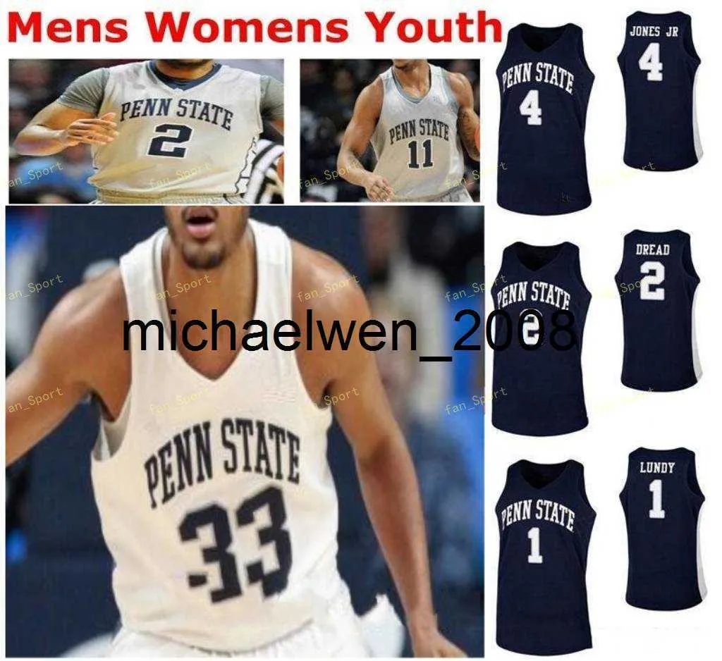 Mich28 Penn State Nittany Lions College Basketball Jersey 15 Buttrick 2 Myles Dread 20 Taylor Nussbaum 21 John Harrar Femmes Jeunes Cousu sur mesure