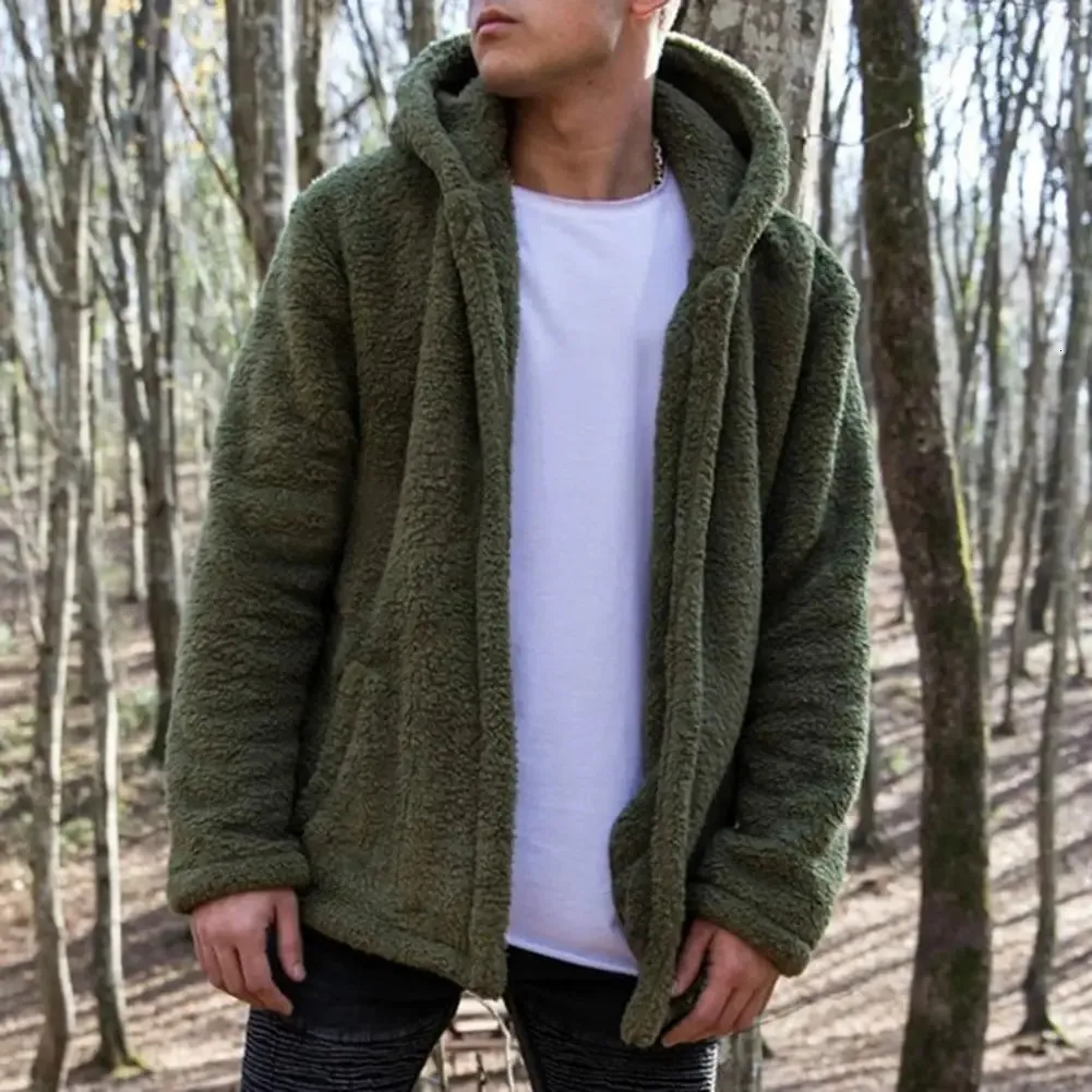 Mens Down Parkas Men Fluffy Fleece Fur Hooded Coat Plush Long Sleeve Cardigans Pockets Warm Hooded Tops Loose Coat Sweatshirts Outwear 231115 From 33 92 DHgate