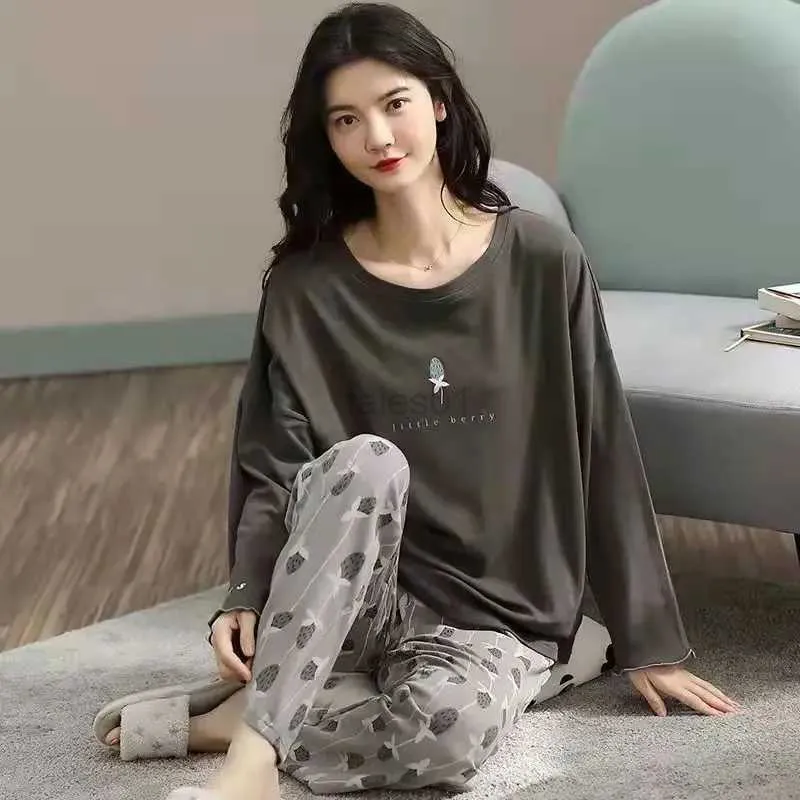 Women's Sleep Lounge Pajamas women's spring and autumn long-sleeved autumn and winter homewear women's plus size simple cotton loose suit outer wear zln231115