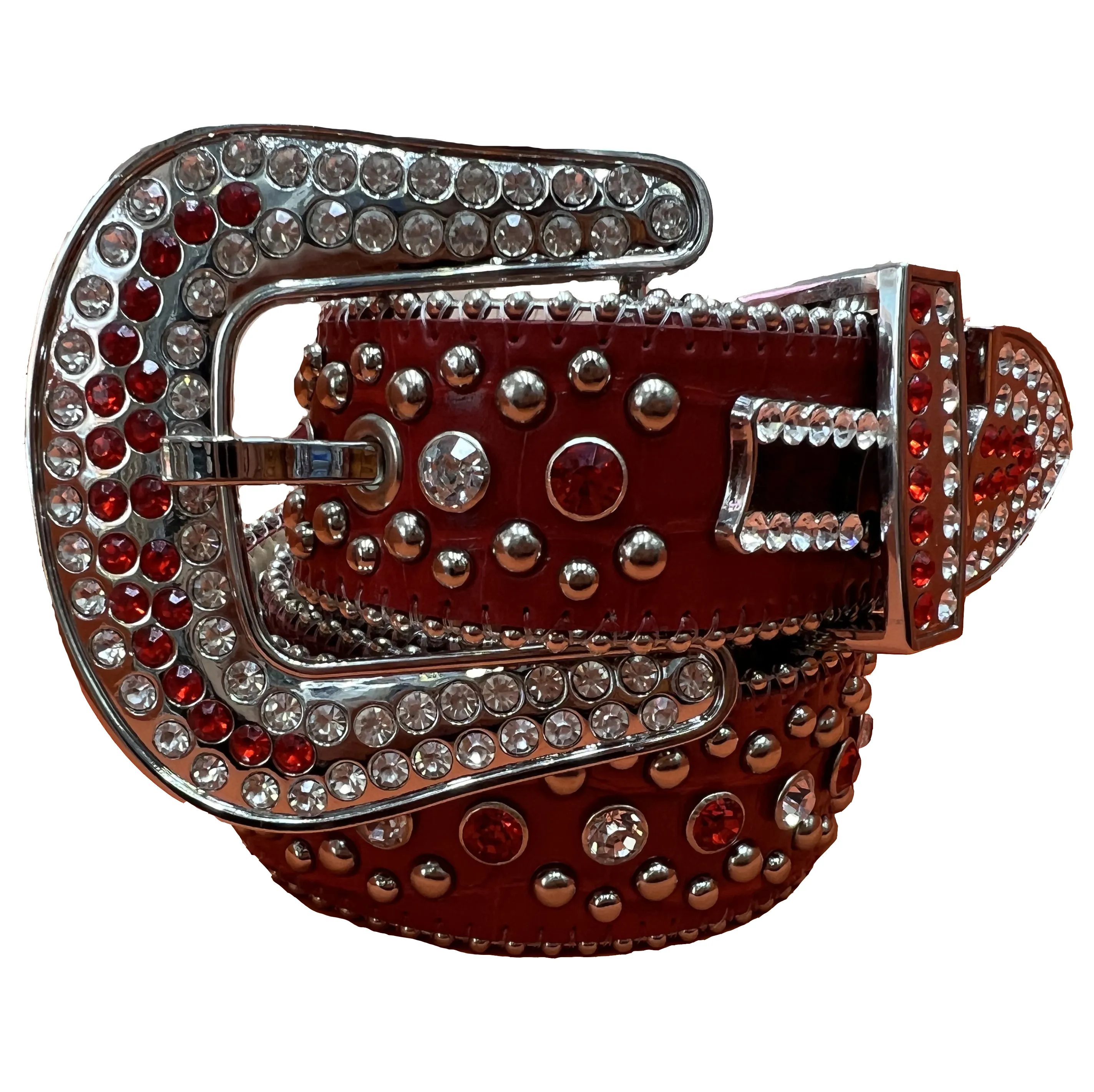 Red colored bb belt for men womens designer belts with full rhinestones needle buckle waistbands