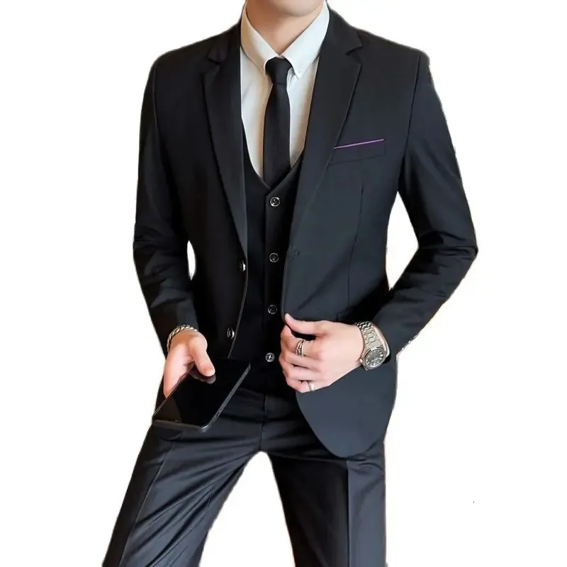 メンズスーツブレイザーズブティックS-5XLスーツベストズボンメンズソリッドカラーファッションビジネス紳士カジュアルスリムウェディングドレス3ピーススーツ231115