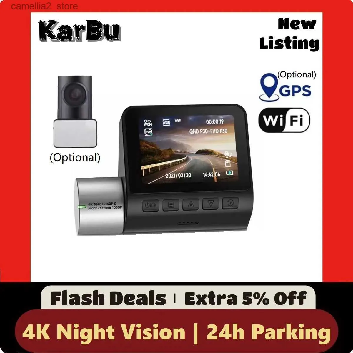 カーDVRS Dashcam 4K GPS WIFI 24Hパーキングモニターダッシュカムナイトビジョンデュアルカメラ車DVRフロントおよびリアDVRSミニビデオ登録者Q231115