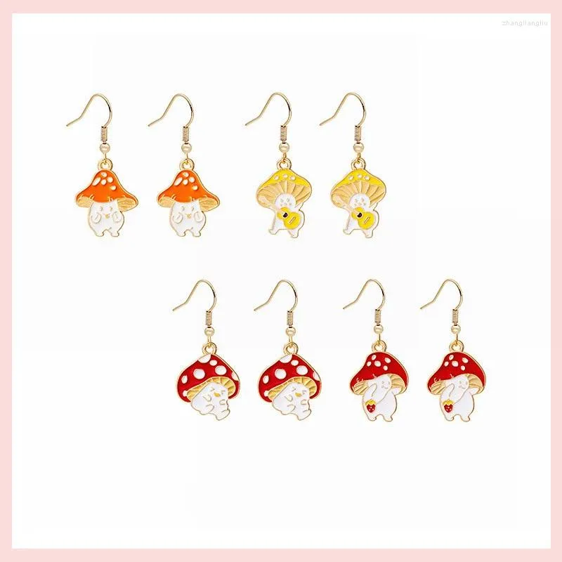 Boucles d'oreilles pendantes mignon dessin animé champignon bébé émail pendentif mode amusant plante breloques oreille bijoux fête cadeaux pour femmes filles