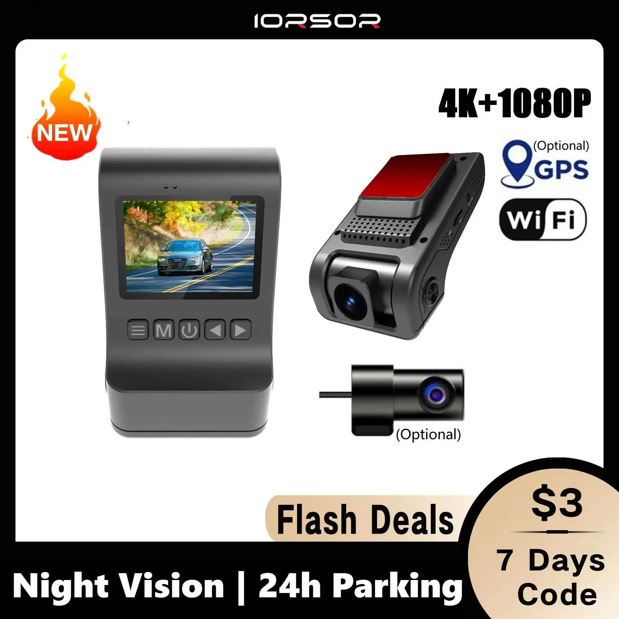 Dashcam 4K GPS Wifi 24h Parking Monitor Dash Cam for Car Camera Mini Night  Vision Dvr Front and Rear Dual Dvrs Video Registrator