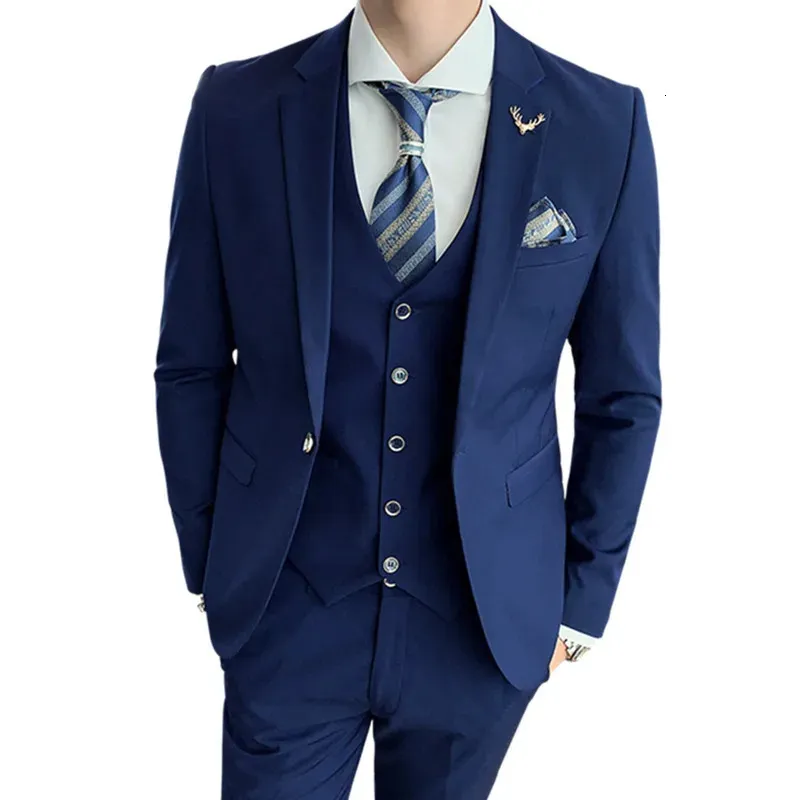 Mäns kostymer blazers smala passform male 3 -stycken bröllopsklänning set män affär casual blazer jacka byxor väst groomsman wear tuxedo 231114