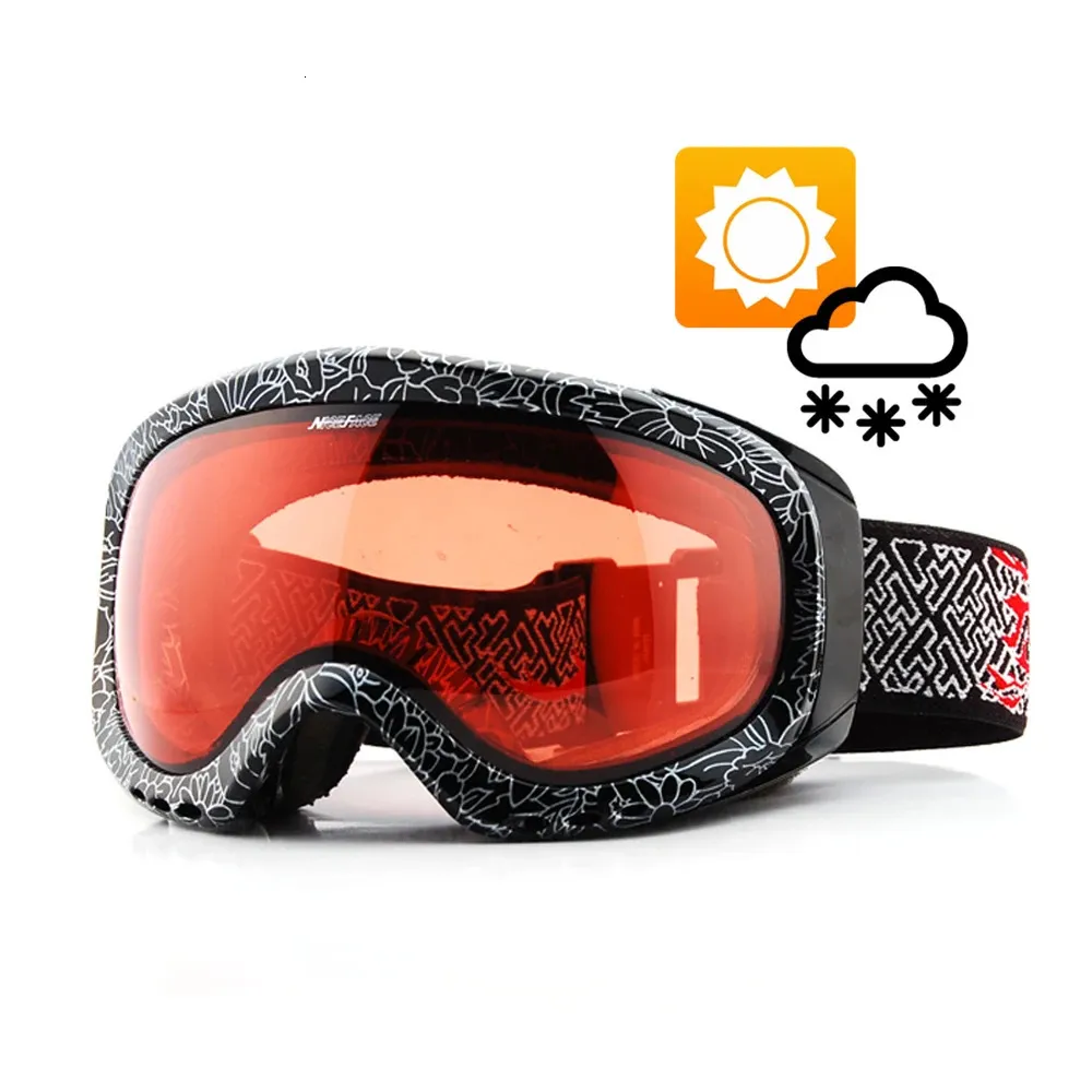 Лыжные очки с переходной линзой, похромные лыжные очки для сноуборда, снежные очки, противотуманная защита от ультрафиолета, всепогодное ночное видение, солнечный день, мужчины, женщины 231114