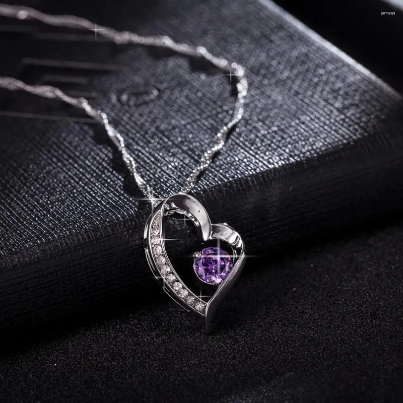 Pendant Necklaces Fashion Simple Metal Love Women Necklace Purple Zircon Round Beads Pendants Costume Jewelry Gifts