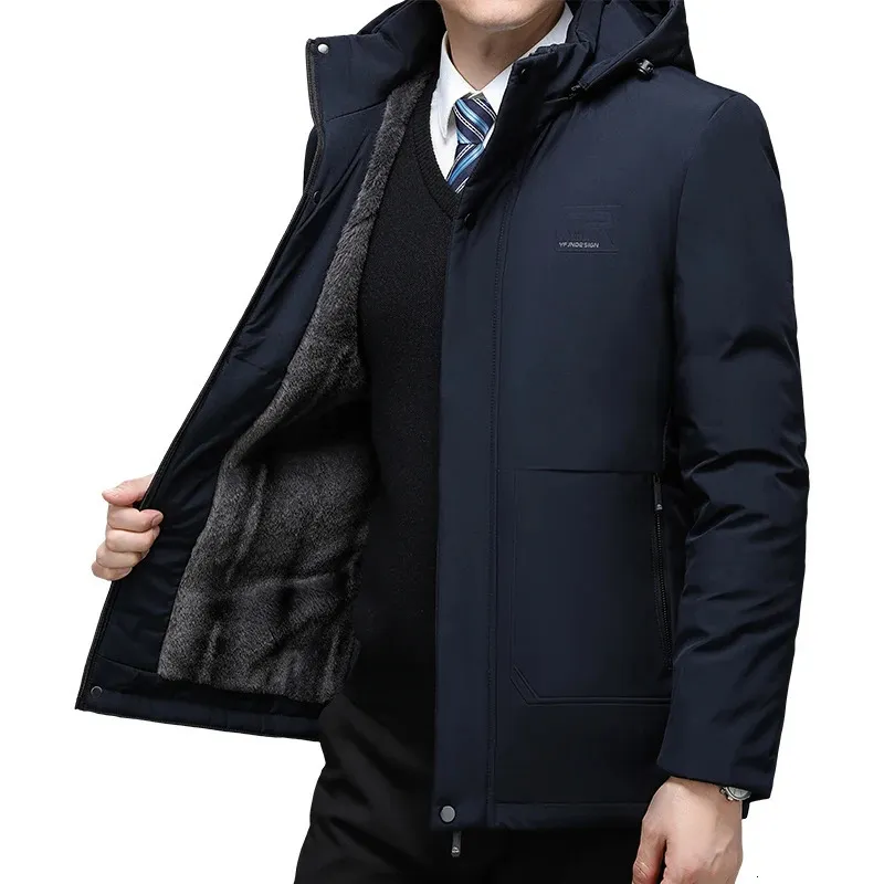 Mens Down Parkas Men Warm Winter Coat Thicken Fleece Zipper Jackets Plus Size Waterproof Jacket Hoodied Parka Clothes 231114