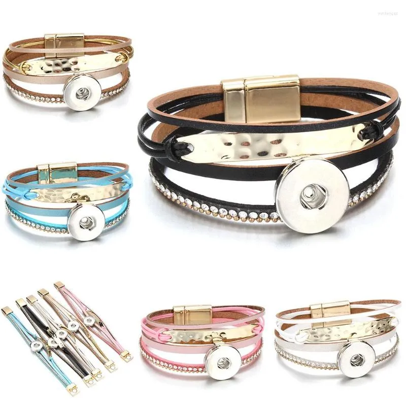 Charm Bracelets Snap Button Jewelry Leather 18mm Buttons Bracelet Handmade Punk Multilayer For Valentines Gift