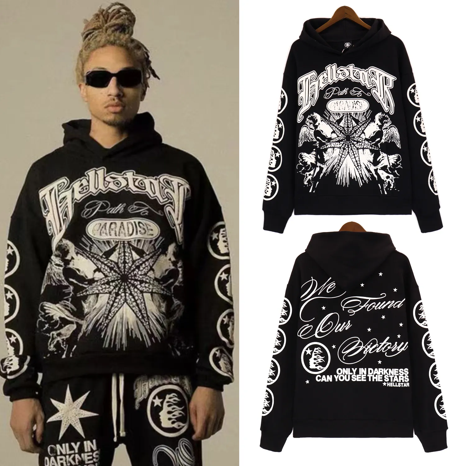 国内で当店のみ Hell System - Distressed Print Oversized DHgate.com:Hell Star Designer Hoodie Hellstar Men Pullover