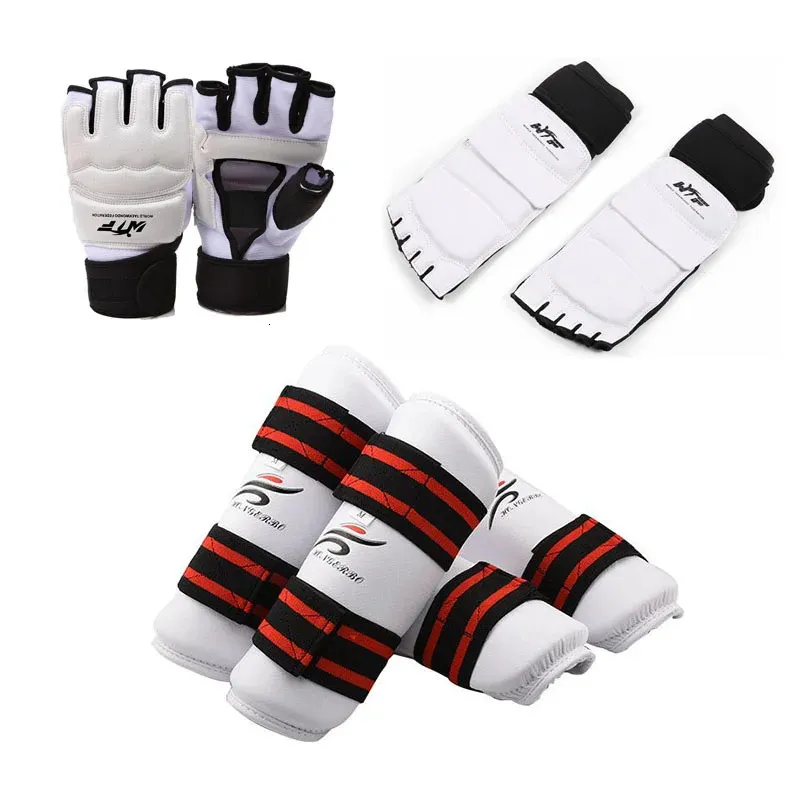 Calentadores de piernas de brazo Guantes de Taekwondo Karate Sparring Gear Mano Protector de pierna Set Shin Guard Calentador de rodilla Mujeres Palma Boxeo Zapatos de pie MMA Adultos Niños 231114