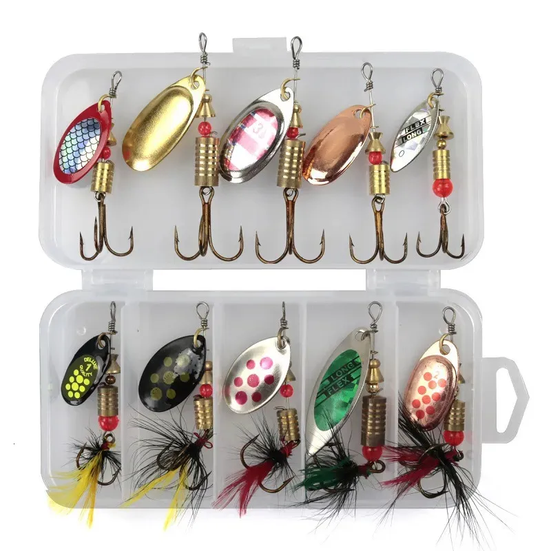 Fishing Hooks Metal Spoon Spinner Lure 10pcs Set Spoonbait Crankbaits Wobblers for Pike Crochet Kit Artificial Bait 231115