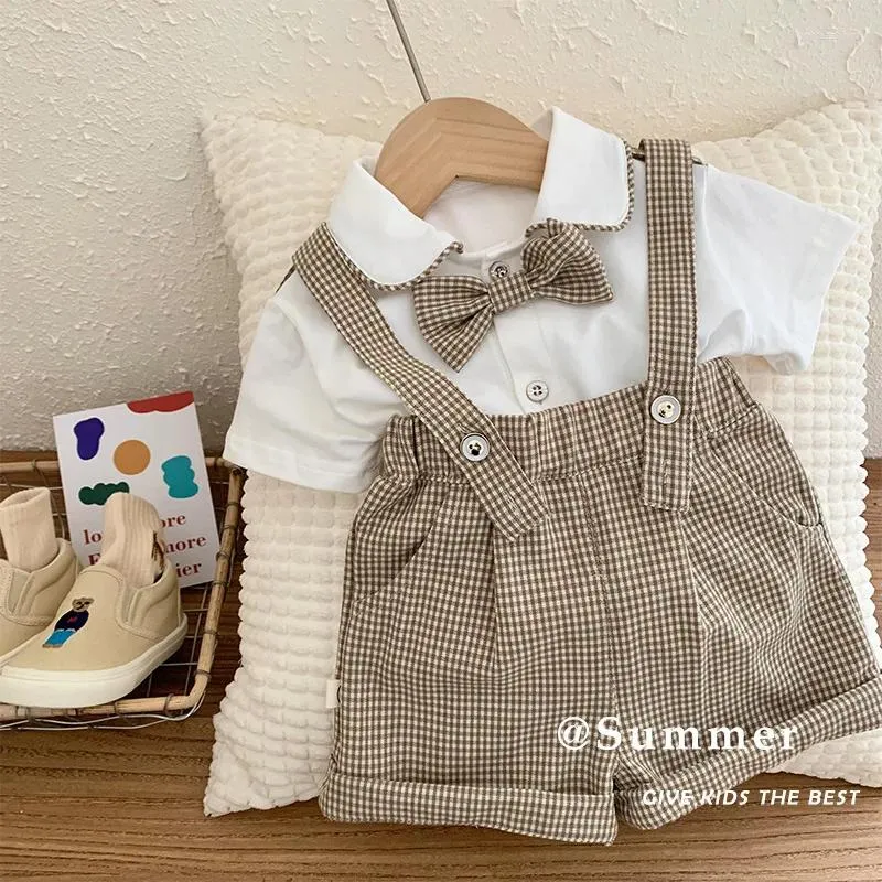 Set di abbigliamento Bambini Ragazzi Set Costume da gentiluomo Camicia a maniche corte Top 0-6 anni Estate Baby Fashion Bow Plaid Shorts Wear