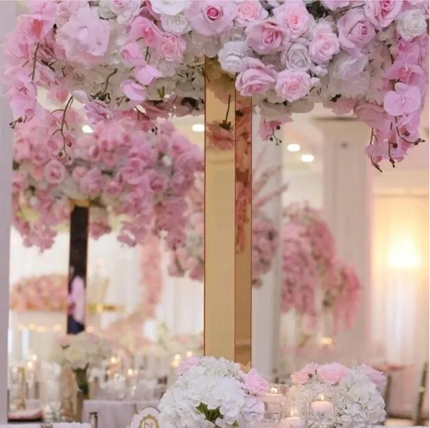 4 Uds. De centros de mesa de boda acrílicos con diseño de flores doradas, jarrones para fiestas y eventos, decoración para el hogar y el Hotel