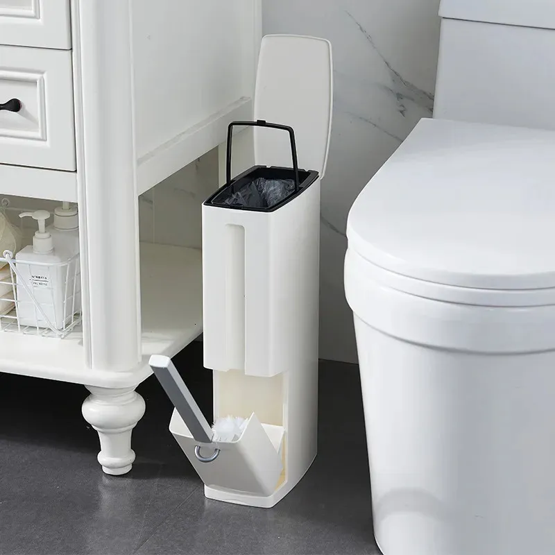 Waste Bins Integrated Trash Can Toilet Brush Set Corner Bin Cleaning Covered Paper Lou 231115