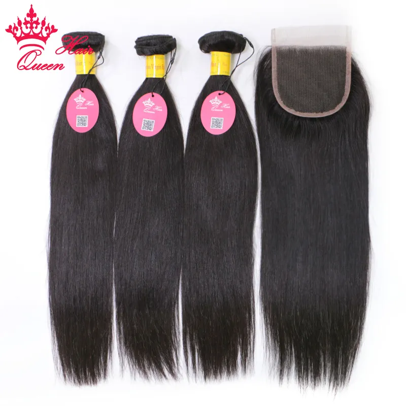 Paquetes de tejido de cabello peruano con cierre de encaje Extensiones de cabello virgen sin procesar Paquetes de cabello humano recto de hueso con cierre Productos para el cabello Queen Envío gratis