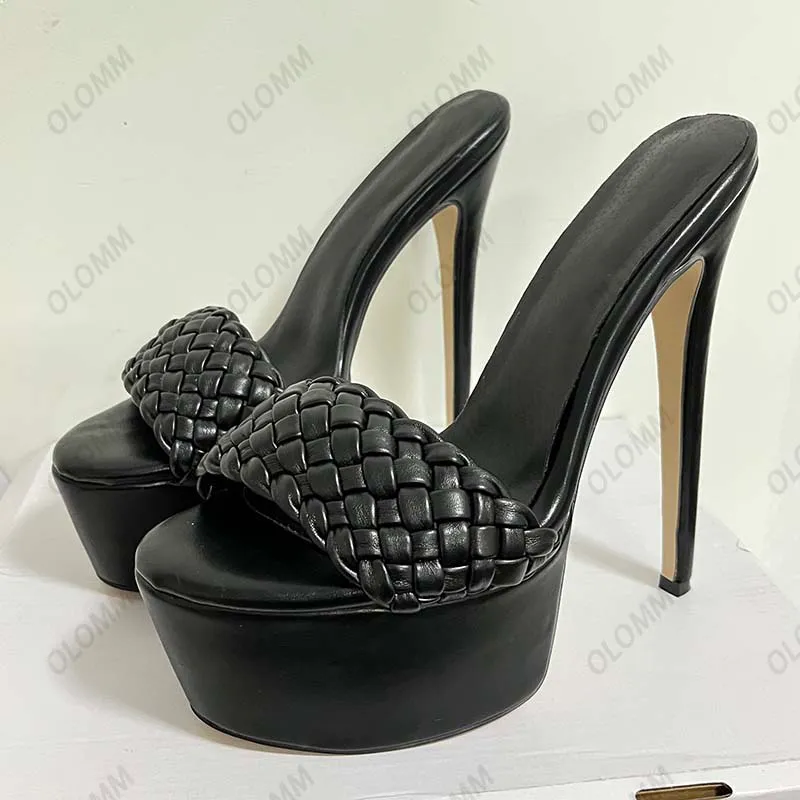 Olomm High Quality Women Summer Sandals Stiletto Heels Open Toe Elegant Black Ladies Party Shoes US Size 35 43 44 45 46 47