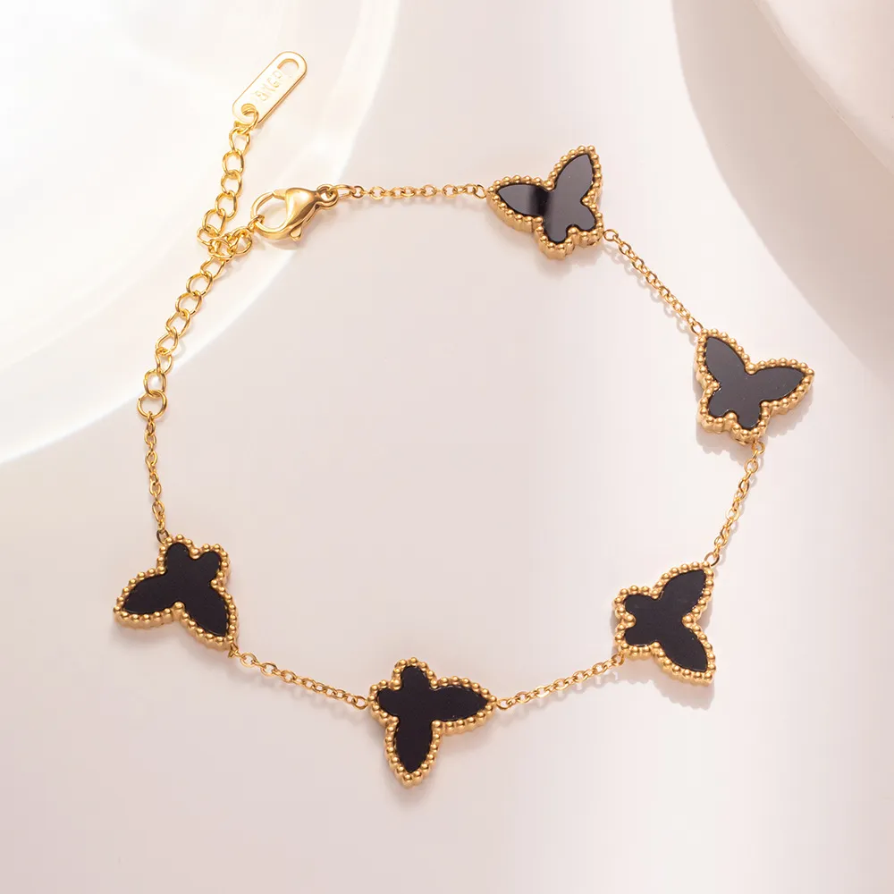 Elegant Women Jewelry Double Side Butterfly Clover Charm Bracelet Jewelry for Gift