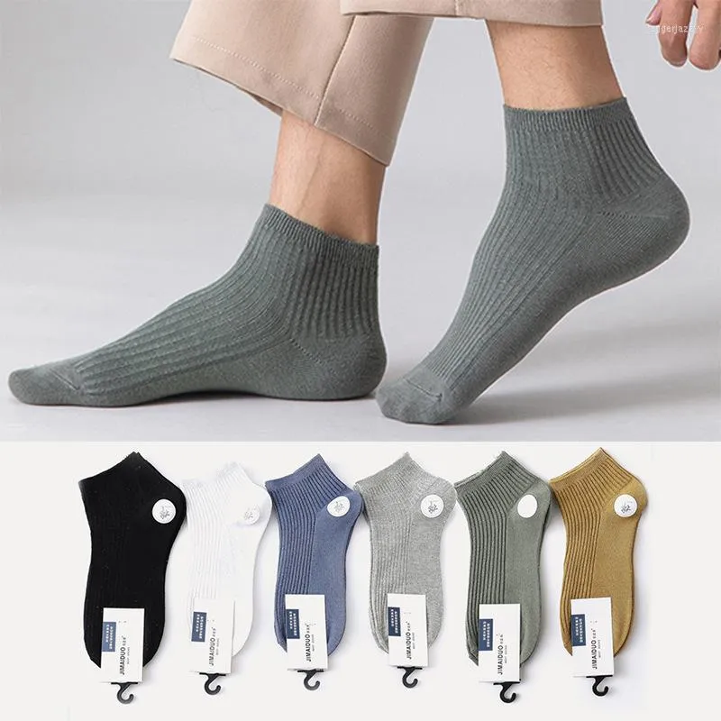 Chaussettes Homme 5 Paires Noir Homme Coton Été Mince Invisible Bateau Double Aiguille Couleur Unie Garçon