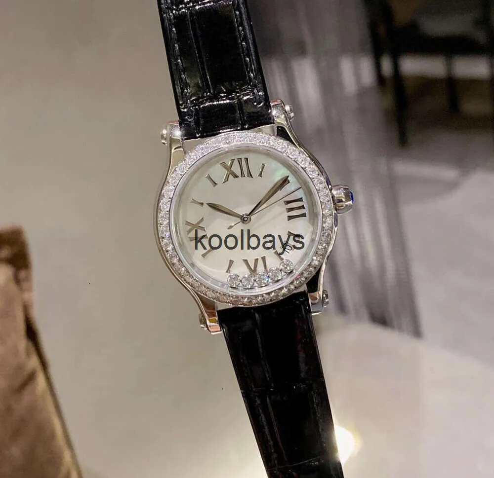 Классические наручные часы с бриллиантами Женские брендовые женские часы Тонкие роскошные дизайнерские модные водонепроницаемые кожаный ремешок Choprds Кварцевый механизм Happy Sport 5 85CC