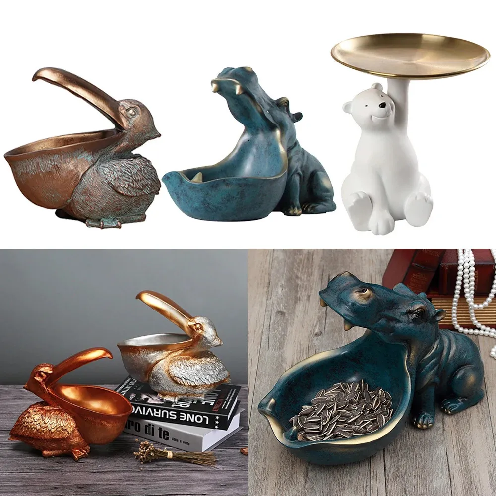 Decorative Objects Figurines Resin Statue Key Candy Container Storage Nordic Animal Figurine Miniature Table Holder Ornament Living Room Home Decorat 231114