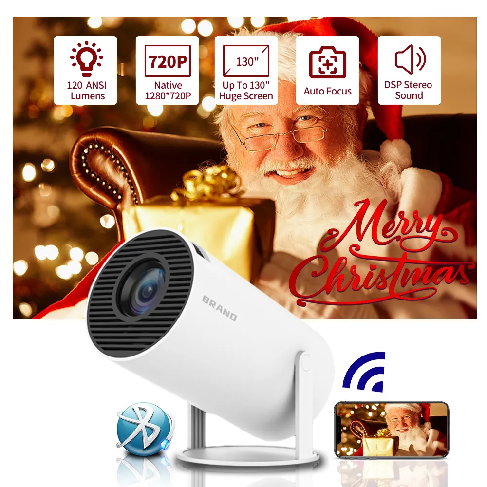 Projectors hy300 projector TFlag Android Wifi Bluetooth Lcd Portable Not T4/T2 200Ansi 1+8GB Projector Home Theater For Home Office Christmas gift