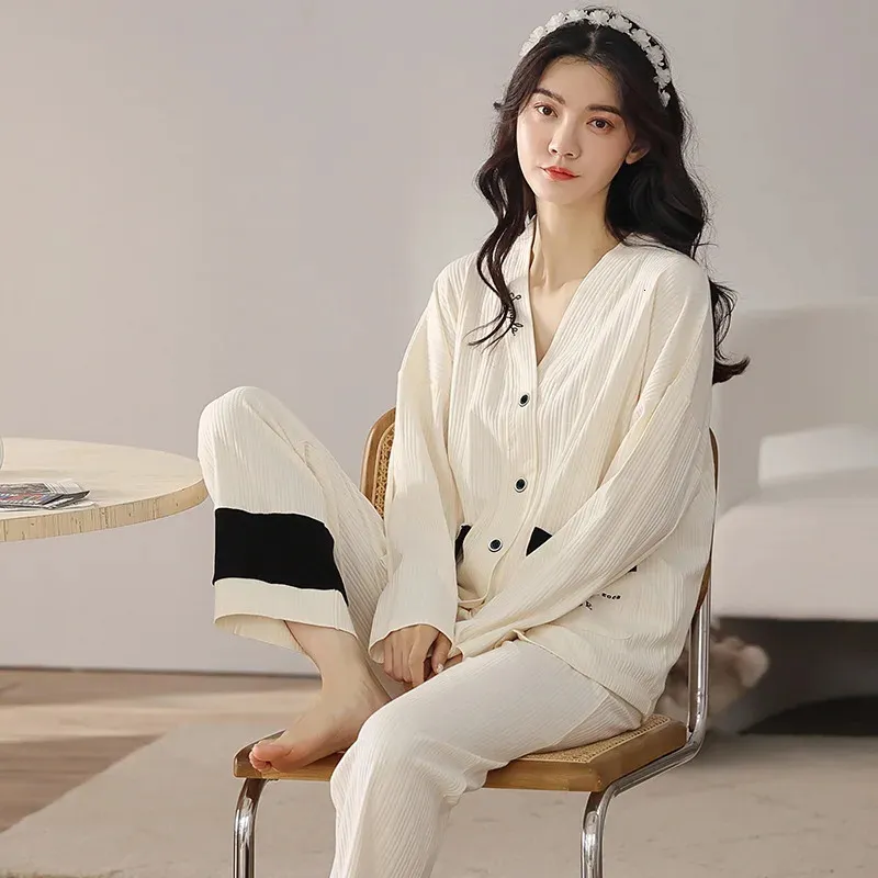 Women's Sleepwear Autumn Winter Style Pajamas Women's Japanese Long Sleeved Kimono Lovely Loose Casual Home Clothes Female Sleepwear Nightwear 231115