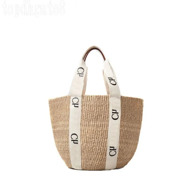 Creatieve bakkenzakken Woody Letter Decor Designer Strawtas voor Lady Party Borse Homme Bucket Shape Cute Beige Designer Handtas Charmante grappige XB015 E23