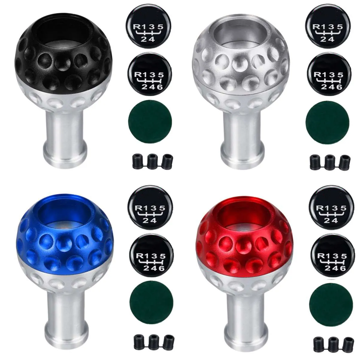 4-farbiger 56-Gang-Aluminium-Schaltknauf mit 8/10/12-mm-Adaptern, universell für VW Scirocco für Jetta Golfball