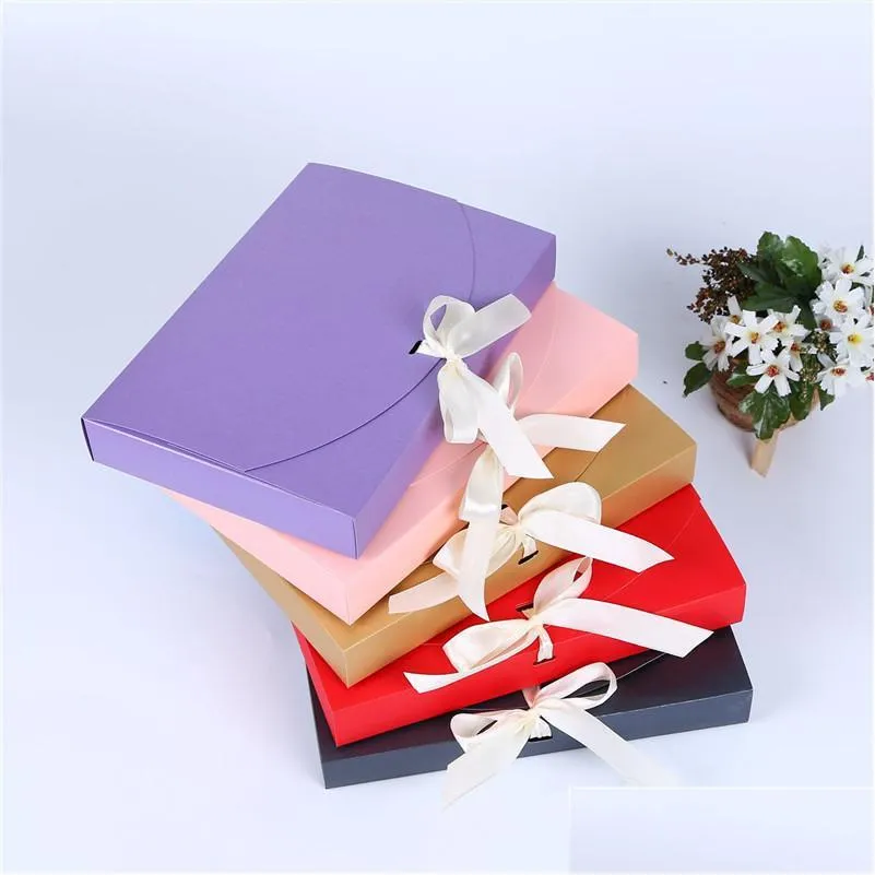 Gift Wrap 26X17.5X3.5Cm Large Box Cosmetic Bottle Scarf Clothing Packaging Color Paper With Ribbon Underwear Packing Lz01853 Drop De Dhm5T