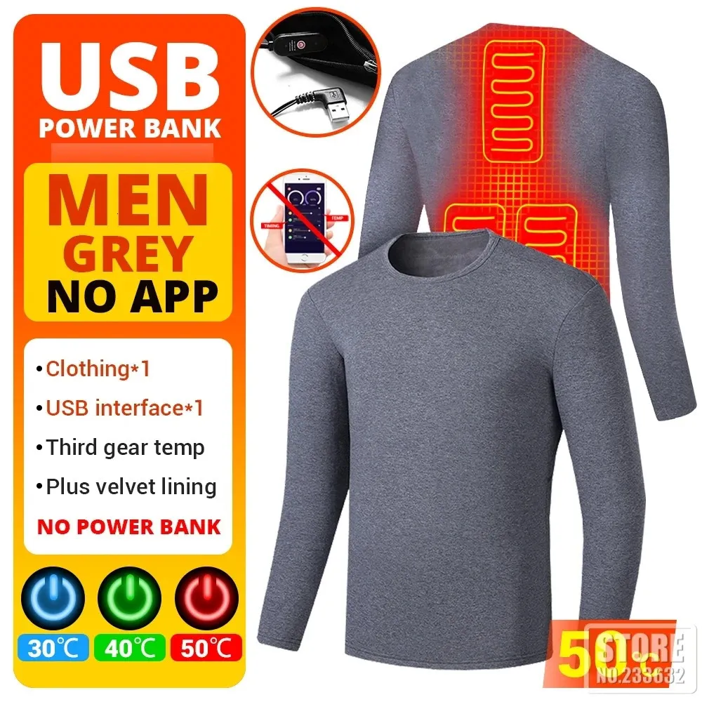 Men's Vests APP Control Heated Jacket Thermal Underwear Women Men Ski Suit USB Electric Heating Clothing Shirt Winter Fishing S-4XL 231115