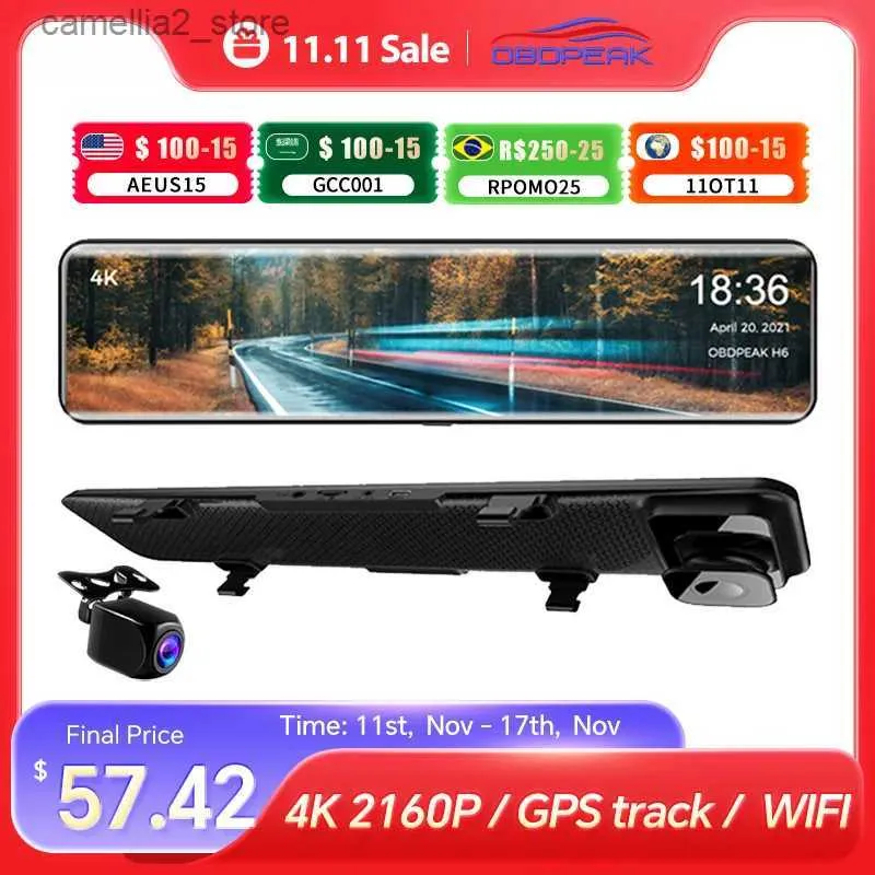 Car DVRS 3840*2160P 4K Dashcam WiFi 415 Car DVRビデオレコーダーバックミラーGPSトラックデュアルレンズオートレジストラナイトビジョン24HパークQ231115