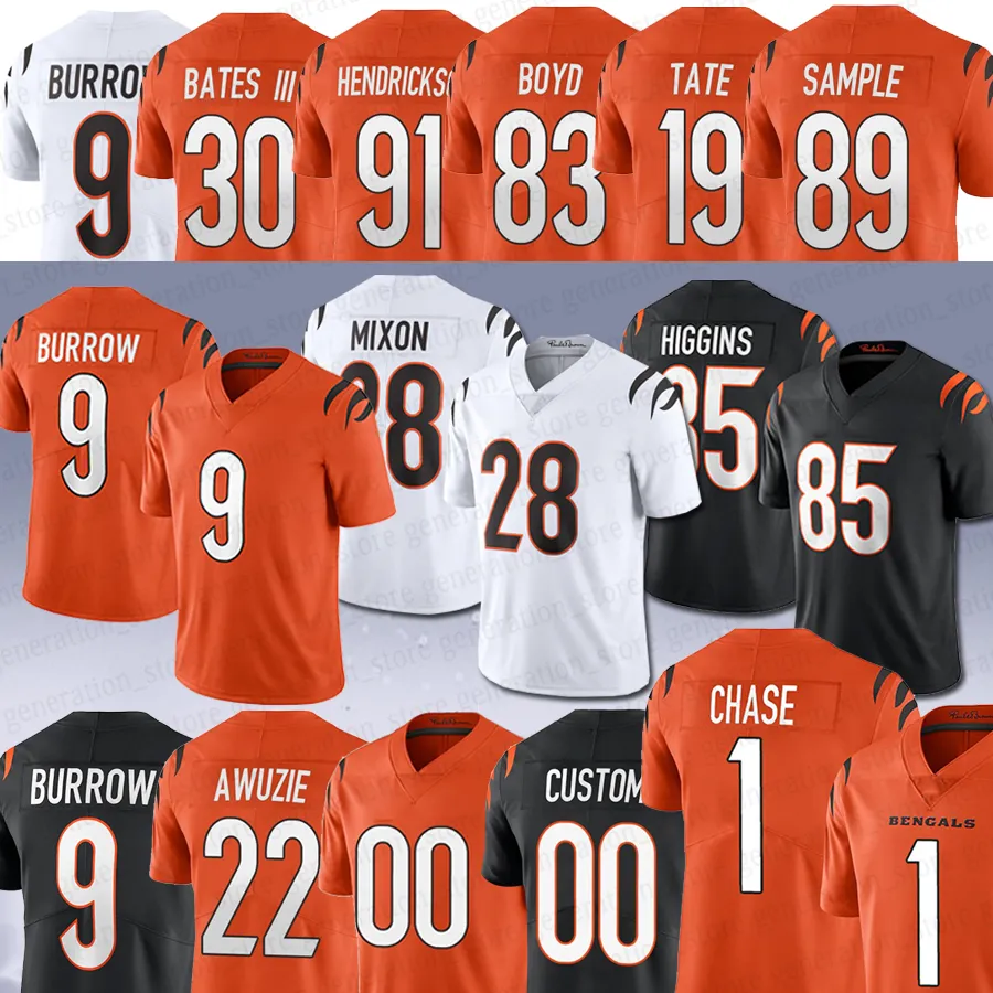 CIN Joe Burrow Cincinnatis Bengal Football Jersey Ja'Marr Chase Evan McPherson Cam Taylor-Britt Joe Mixon Trey Hendrickson Sam Hubbard Tyler Boyd Z1