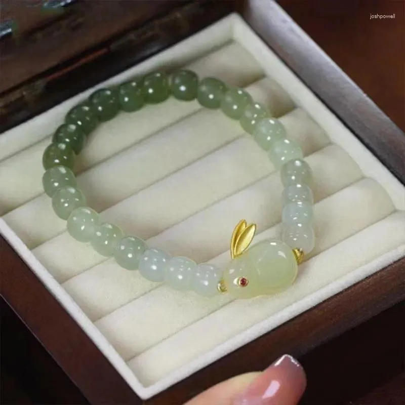 Strand Lucky Zodiac Jade Bracelet For Woman 2023 Charm Year Lovers Green Gradient Beads Elastic Bracelets Jewelry Gift