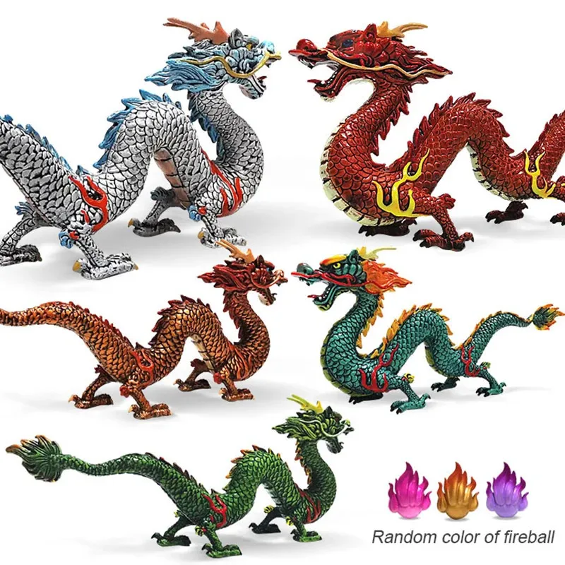 Objets décoratifs Figurines Figurine de dragon chinois Ornement de bureau en PVC Statue de dragon Feng Shui pour la décoration intérieure Cadeaux pour enfants Couleur vive 231114