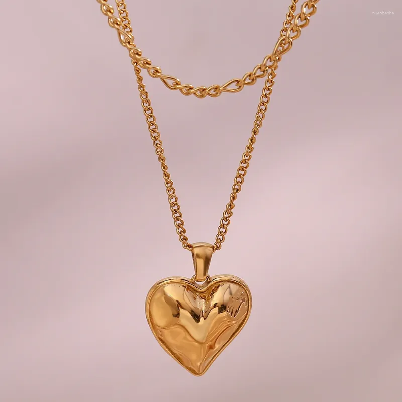 Pendant Necklaces Holiday Vocation Mothers Day Gift Gold Plated Casting Heart Double Layers Necklace Waterproof Stainless Steel Jewelry