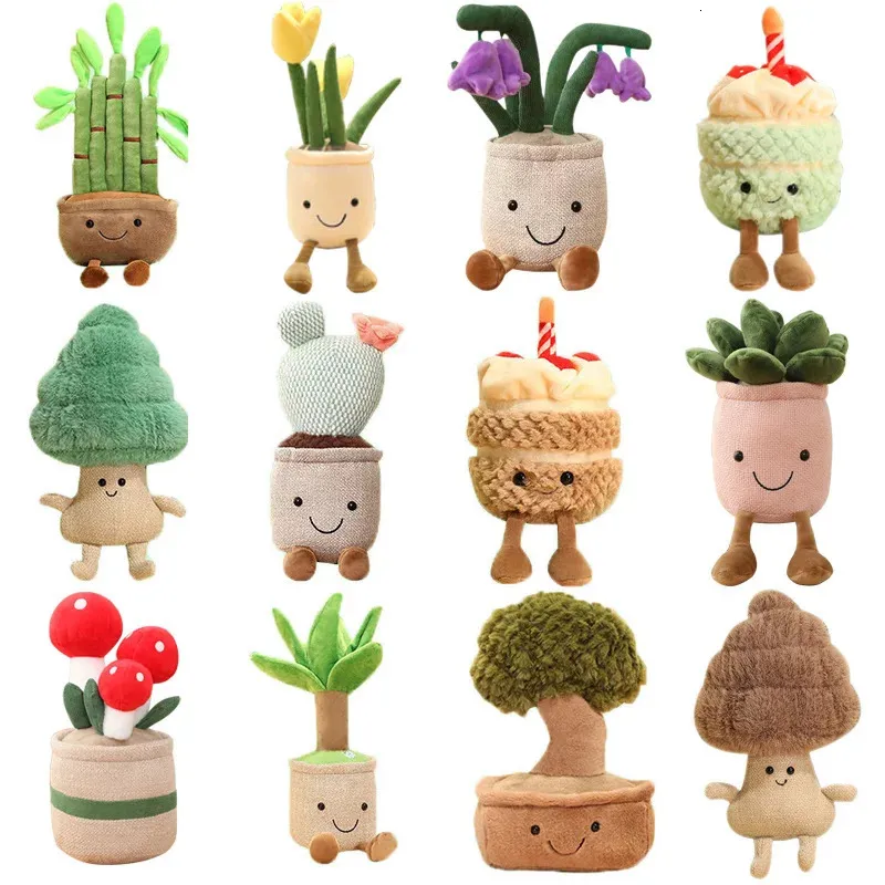 Poupées en peluche Kawaii plantes en peluche en peluche réaliste plante en pot poupée en peluche succulente gâteau de pin bambou Cactus oreiller coussin jouet décor 231114