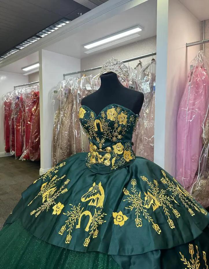 emerald green charro quince dress Alex Evenings Embroidered Sequin Empire-Waist Dress - Navy main image 1