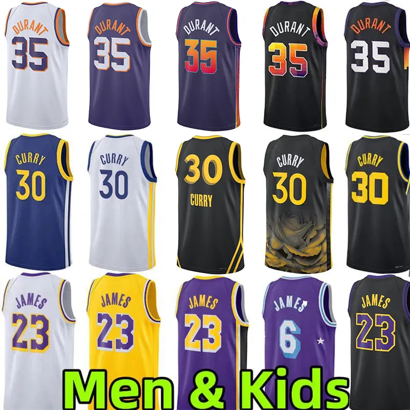 Mężczyźni młodzież dzieci Stephen 30 Curry Basketball Jerseys 35 Kevin Durant 23 James Jersey City Wear 75. edycja dzieci dorosłych