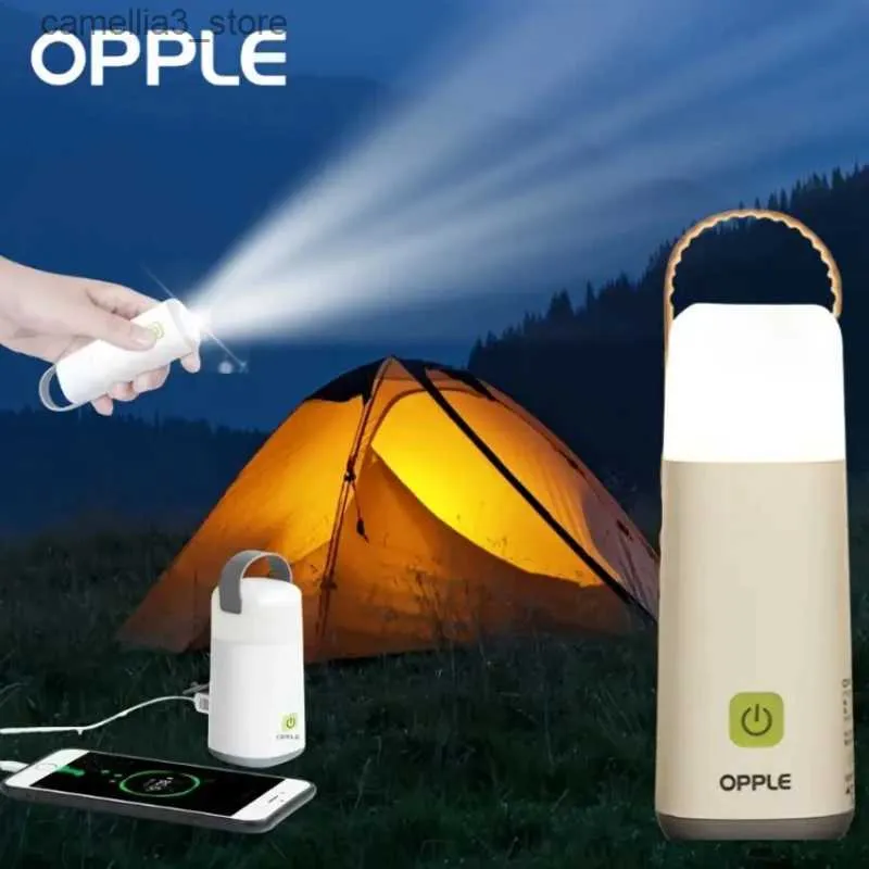 Lanterne de camping OPPLE Lampe de nuit de camping en plein air Ampoule rechargeable USB Lampe de poche Gradation Power Bank Tente Lumière portable d'urgence Q231116