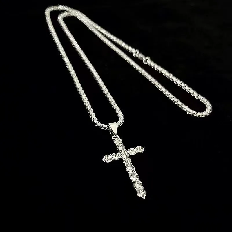 Pendentif Colliers Hip Hop Croix Collier Argent Or Couleur En Gros Zircon Tennis Chaîne Glacé Bling Avec Boîte 50 cm 60 cm 70 cm Bijoux Mode Pour Rap Street Cadeau