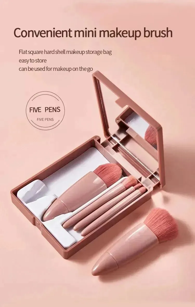 Portable Makeup Brush Set - Cosmetic Brushes with Mirror Case, Travel ...