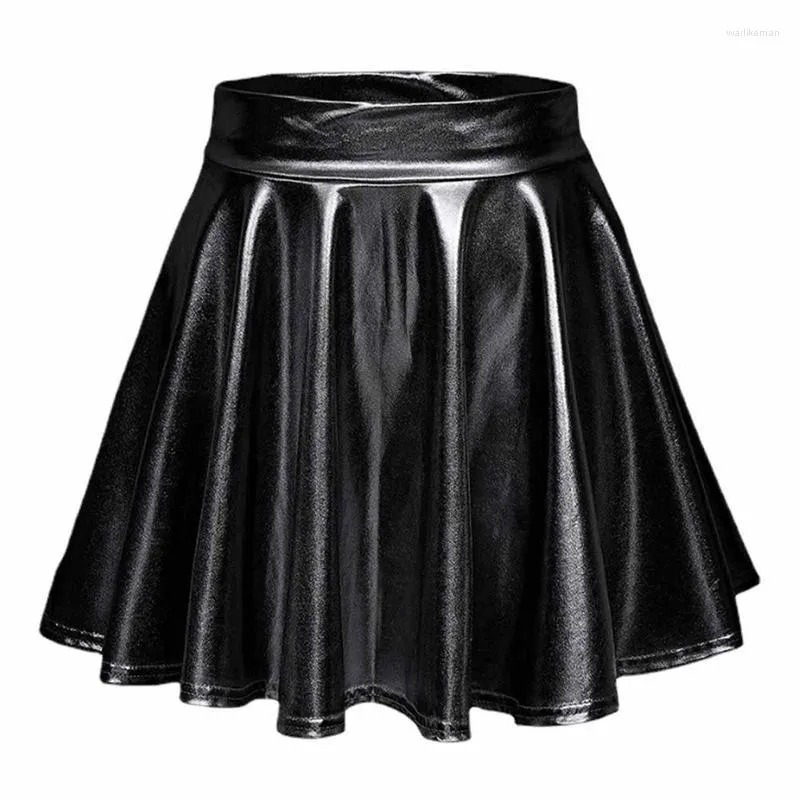 Metallic Shiny PU Leather Flared Skater For Women Solid Pleated Mini Faux  Leather Pleated Skirt For Parties From Warlikeman, $13.8