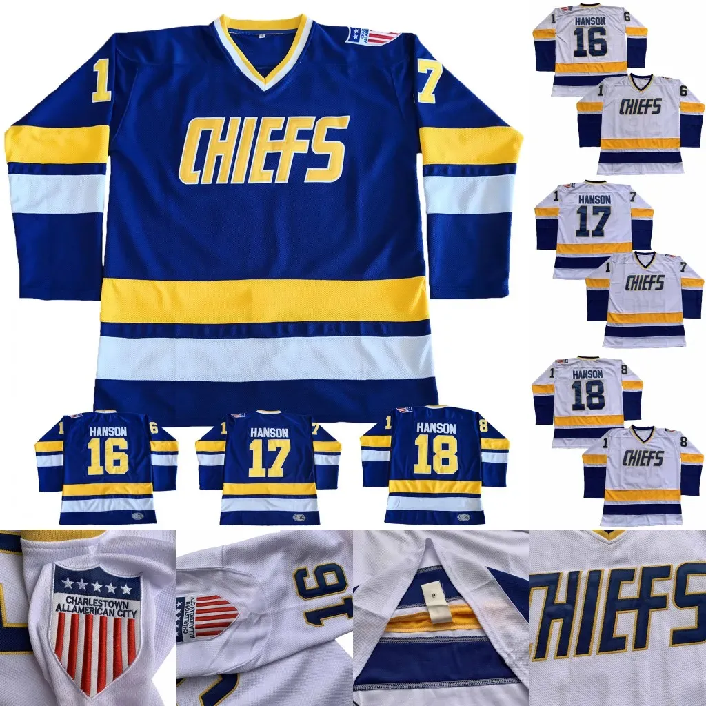 ハンソン兄弟チャールズタウンホッケー ''nhl''jerseys 16ジャック17スティーブ18ジェフスラップショットムービージャージステッチ送料無料