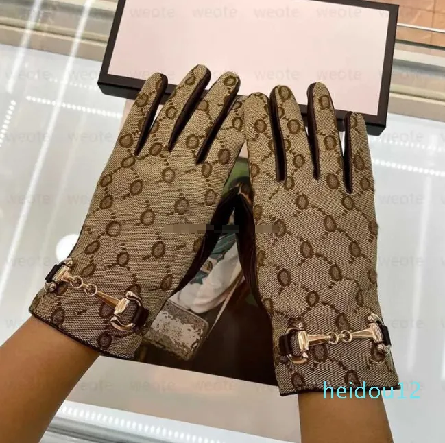 Women Sheepskin Gloves With Box Winter Genuine Leather Brands Fingers Glove Warm Cashmere Inside Touch Screen