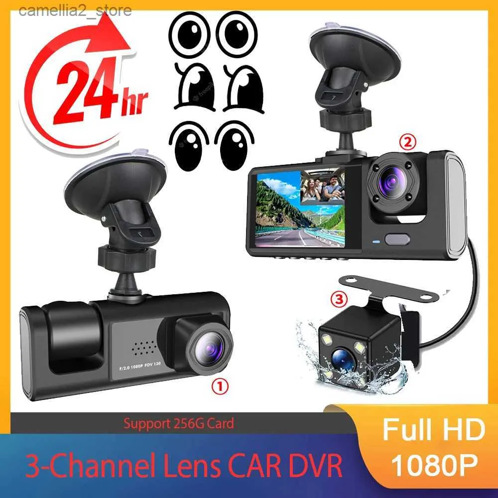 DVR de voiture DVR de voiture HD 1080P 3 * lentille à l'intérieur du véhicule Dash CamCaméra à trois voies DVR enregistreur vidéo enregistreur Dashcam caméscope 3 canaux nuit Q231115