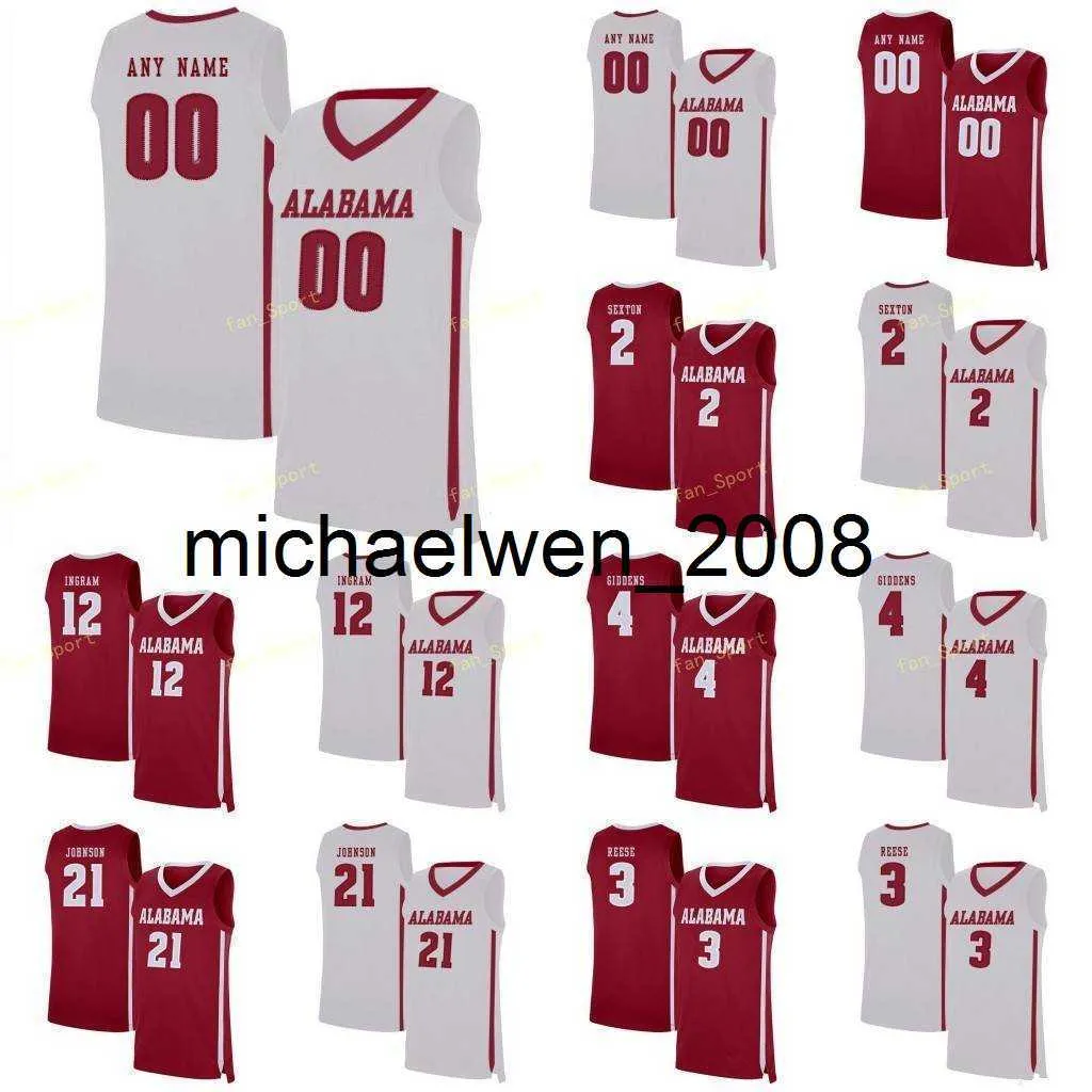 Mich28 Alabama Crimson Tide College basketbalshirt 21 Britton Johnson 23 John Petty Jr. 25 Robert Horry Adam Cottrell dames jeugd aangepaste steek