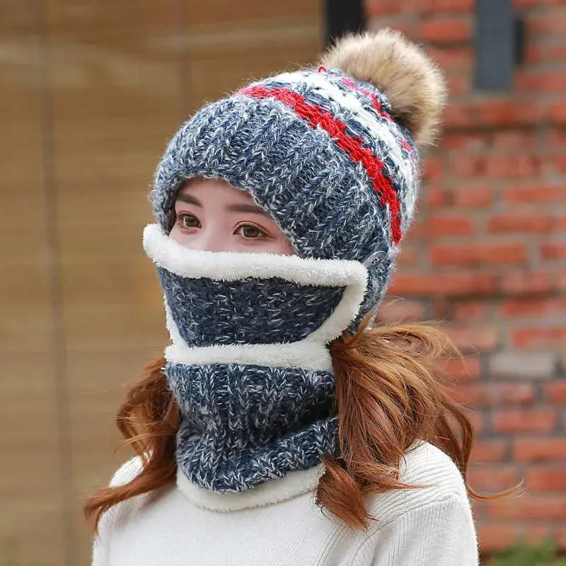 Winter Hat and Scarf Set for Women 3-Piece Wool Patchwork  display picture 2
